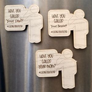 3 Handmade Wood Carved Refrigerator Magnets Made to Order “Have you called …”